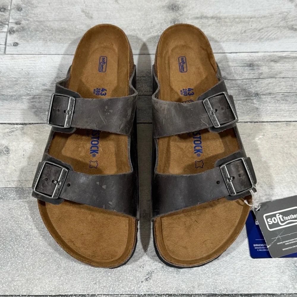 BIRKENSTOCK Arizona Soft Footbed Oiled Leather - Iron - Sz - 10-10.5 .US MENS